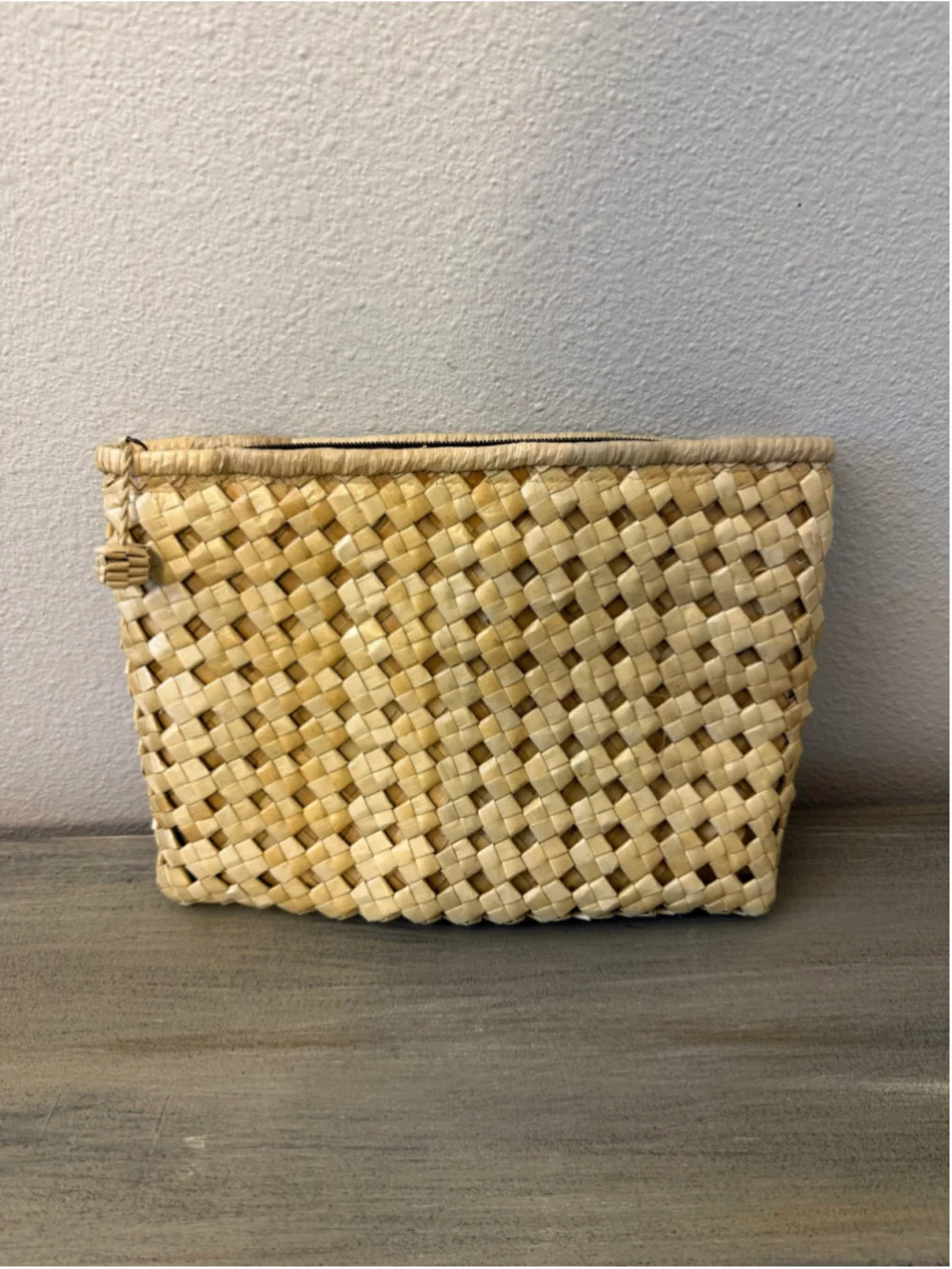 Vintage Artisanal Handwoven Pandanus Palm Leaf Straw Pouch Clutch 10”x7”